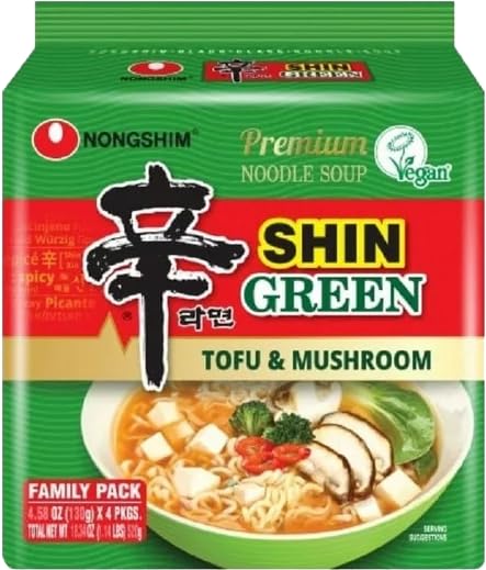 Nongshim Shin Korean Instant Noodle Vegan Mushroom and fried Tofu Family Pack 8pk x 130g