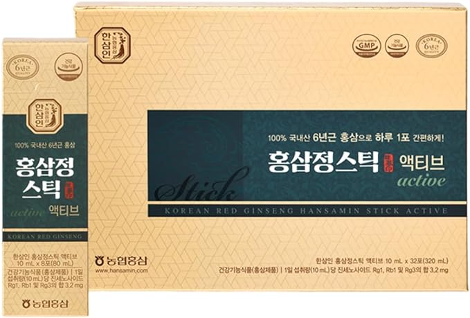 NONGHYUP Korean Red Ginseng Hansamin Stick Active (10mL x 32 Stick) - 6 Years Aged Korean Red Ginseng Extract