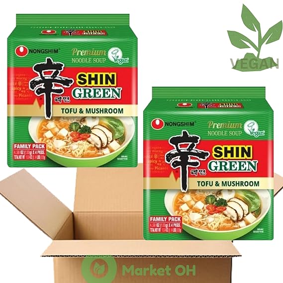 Nongshim Shin Korean Instant Noodle Vegan Mushroom and fried Tofu Family Pack 8pk x 130g