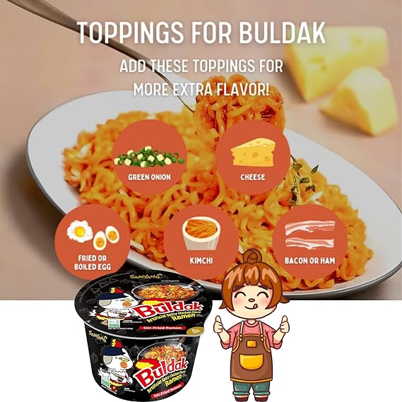 SAMYANG Buldak Korean Spicy Chicken Flavored Big Bowl Instant Noodle (4pk x 105g) - Try the Viral Fire Noodle Challenge!