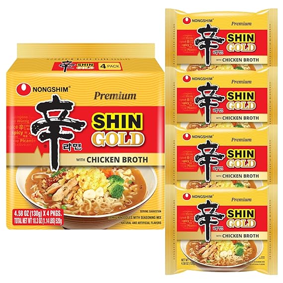 Nongshim Shin Ramen GOLD Korean Instant Noodle Premium Chicken Broth 4 pack x 130g