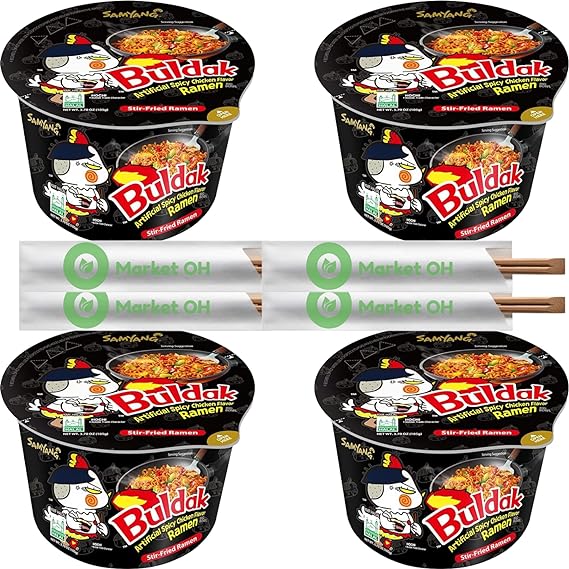 SAMYANG Buldak Korean Spicy Chicken Flavored Big Bowl Instant Noodle (4pk x 105g) - Try the Viral Fire Noodle Challenge!