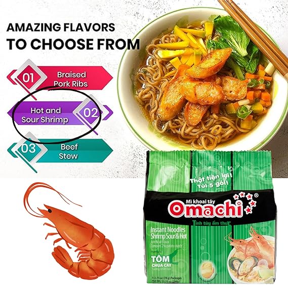 Omachi Golden Potato Vietnamese Instant Noodles - Hot and Sour Shrimp 5pk x 78g