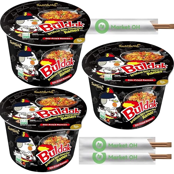 SAMYANG Buldak Korean Spicy Chicken Flavored Big Bowl Instant Noodle (3pk x 105g) - Try the Viral Fire Noodle Challenge!