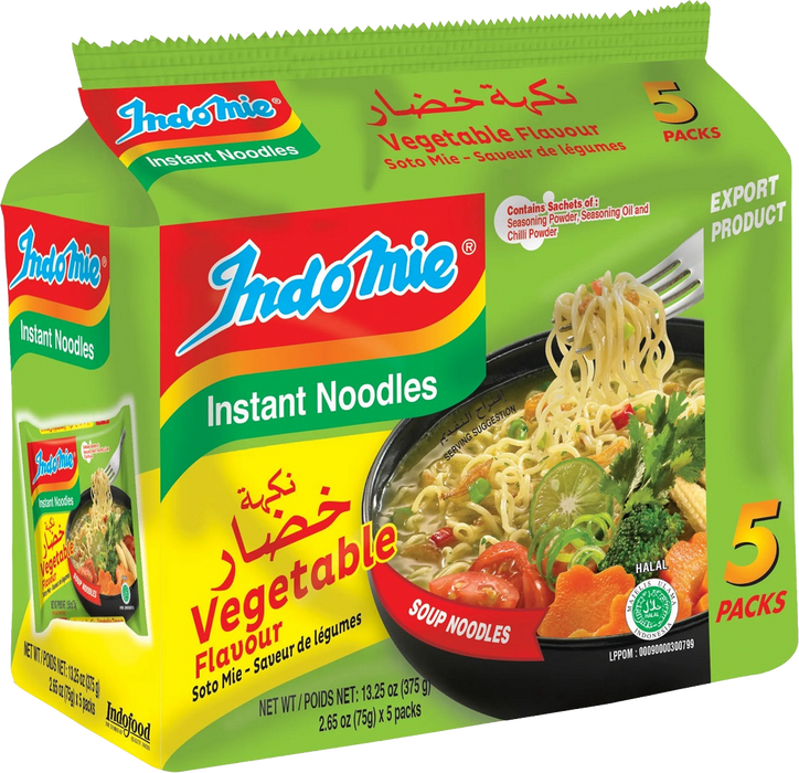 Indomie Instant Soup Noodles Vegetable Flavor - 5 pack